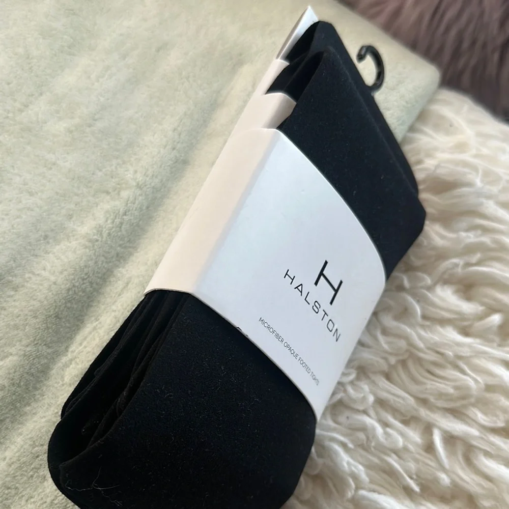 H by Halston 2-Pack Black Opaque Footed Tights Size M/L